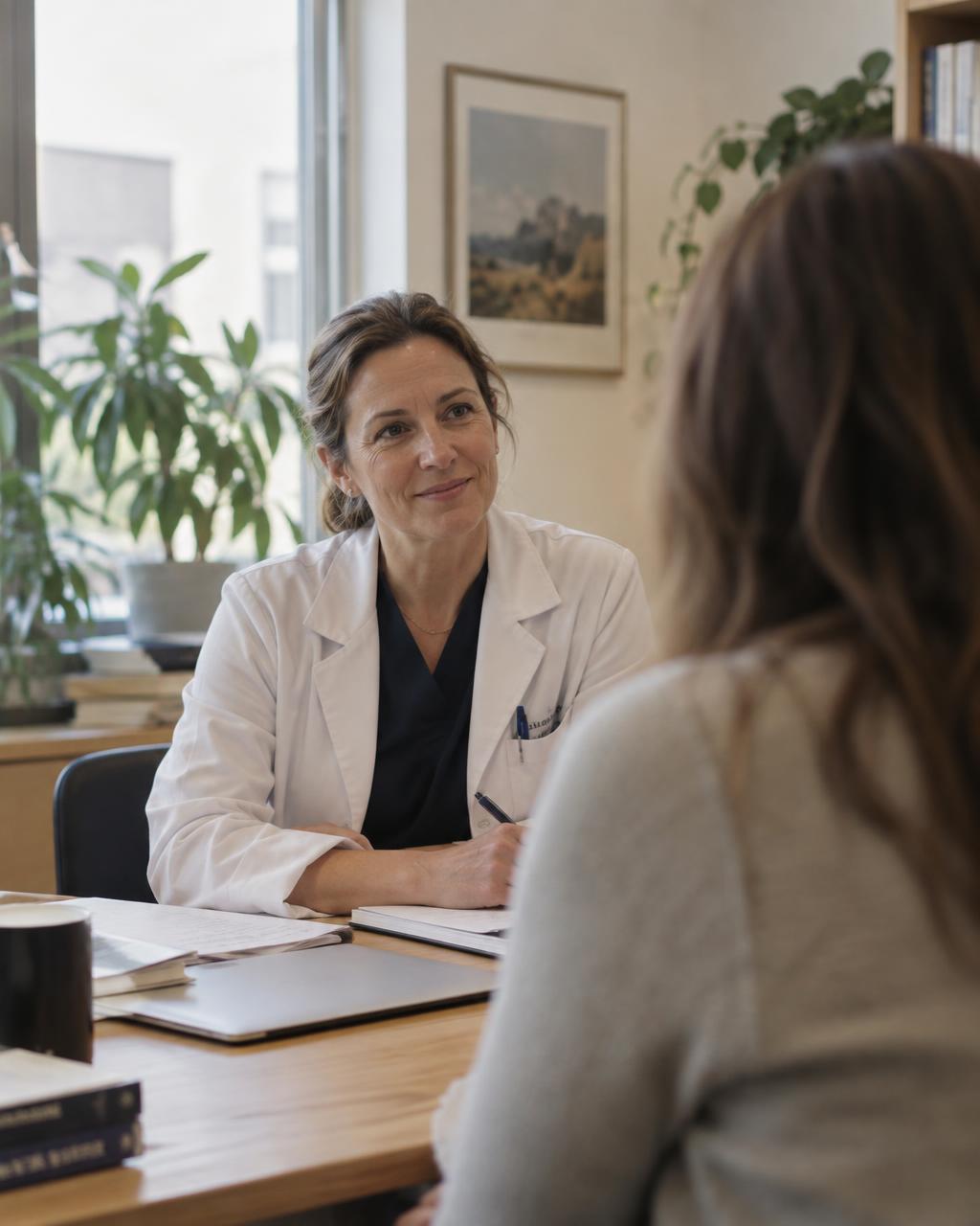 A doctor listening to a patient during a calm consultation